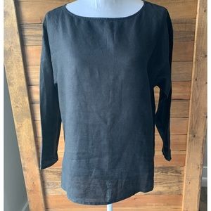 Eileen Fisher Black Organic Linen Tunic Long Sleeve Blouse Size XS TP